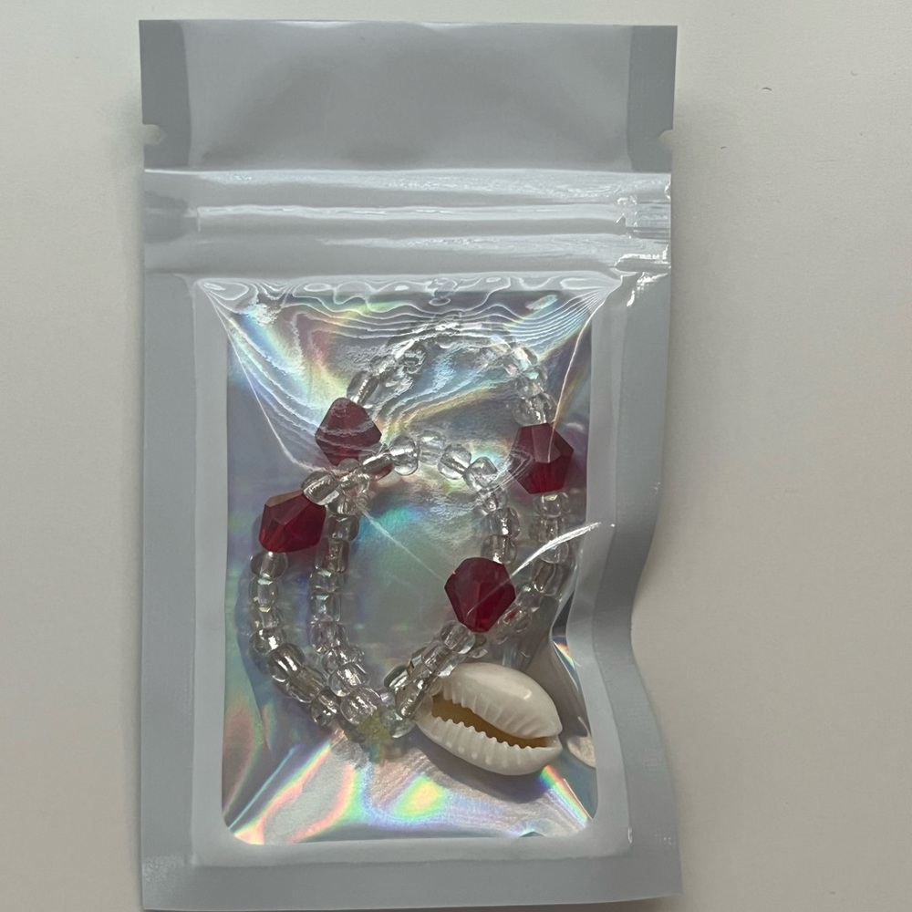 Red and Silver Beaded Shell Bracelet